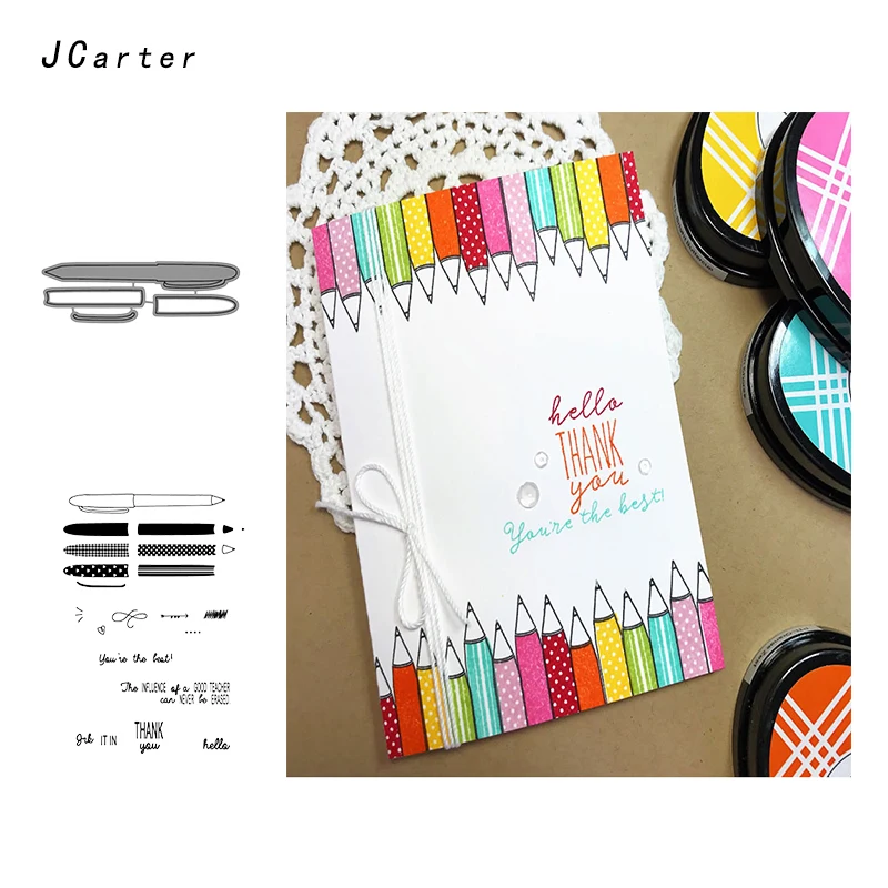 

JCarter Different Pen Pencil Shape Metal Cutting Dies or Clear Stamps for Scrapbooking DIY Embossing Folder Paper Maker Template