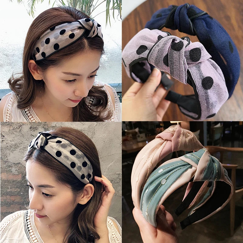 

Yarn Cross Handmade Shiny 1PC Lace 2019 New Arrival Headband Seaside Knotted Cloth Wide Dot Adjustable 11 Colors Cute Unique