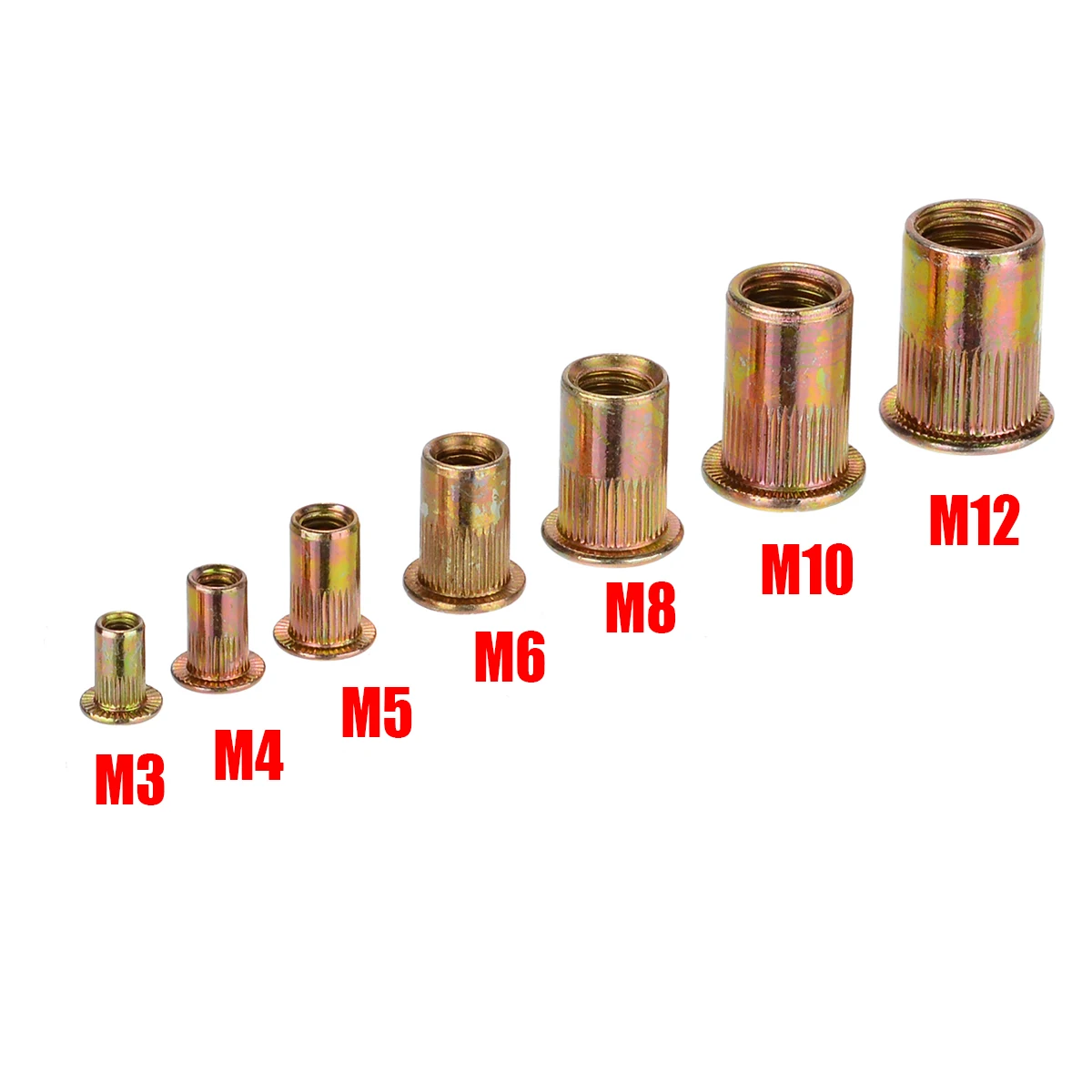 

165pcs/set M3 M4 M5 M6 M8 M10 M12 Rivet Nut Kit Mixed Carbon Steel Zinc Plated Rivnut Insert Nutsert Flat Head Threaded