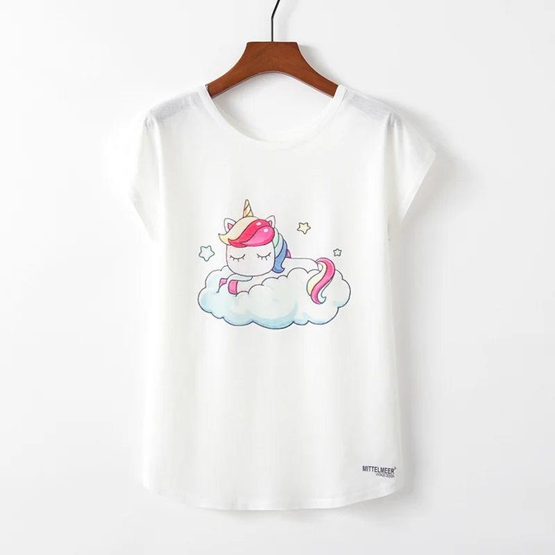 

KaiTingu Spring Summer Women T Shirt Novelty Harajuku Kawaii Cute Style Unicorn Print T-shirt New Short Sleeve Tops Size M L XL