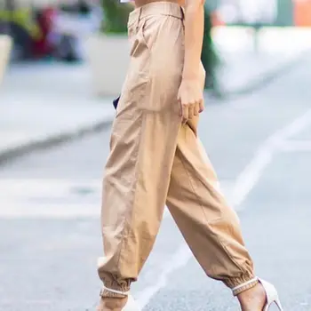 

Fashion Women's Loose Casual High Waist Pants Solid Color Zipper Punk Wind Cargo Pants