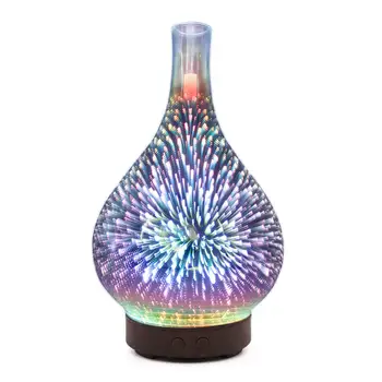 

3D Fireworks LED Night Light Air Humidifier Glass Vase Shape Aroma Essential Oil Diffuser Mist Maker Ultrasonic Humidifier Gift