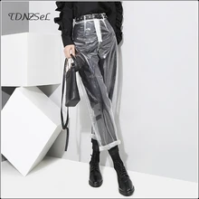 New Arrival 2019 Sexy Loose PVC Transparent Pants Women Fashion See Through Trousers Autumn Winter Straight Ankle-length Capris