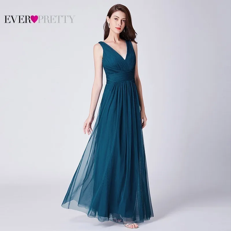 

Long Bridesmaid Dresses Ever Pretty A-Line V-Neck Sleeveless Formal Wedding Guests Dresses 2019 Robe Demoiselle D'honneur Rouge