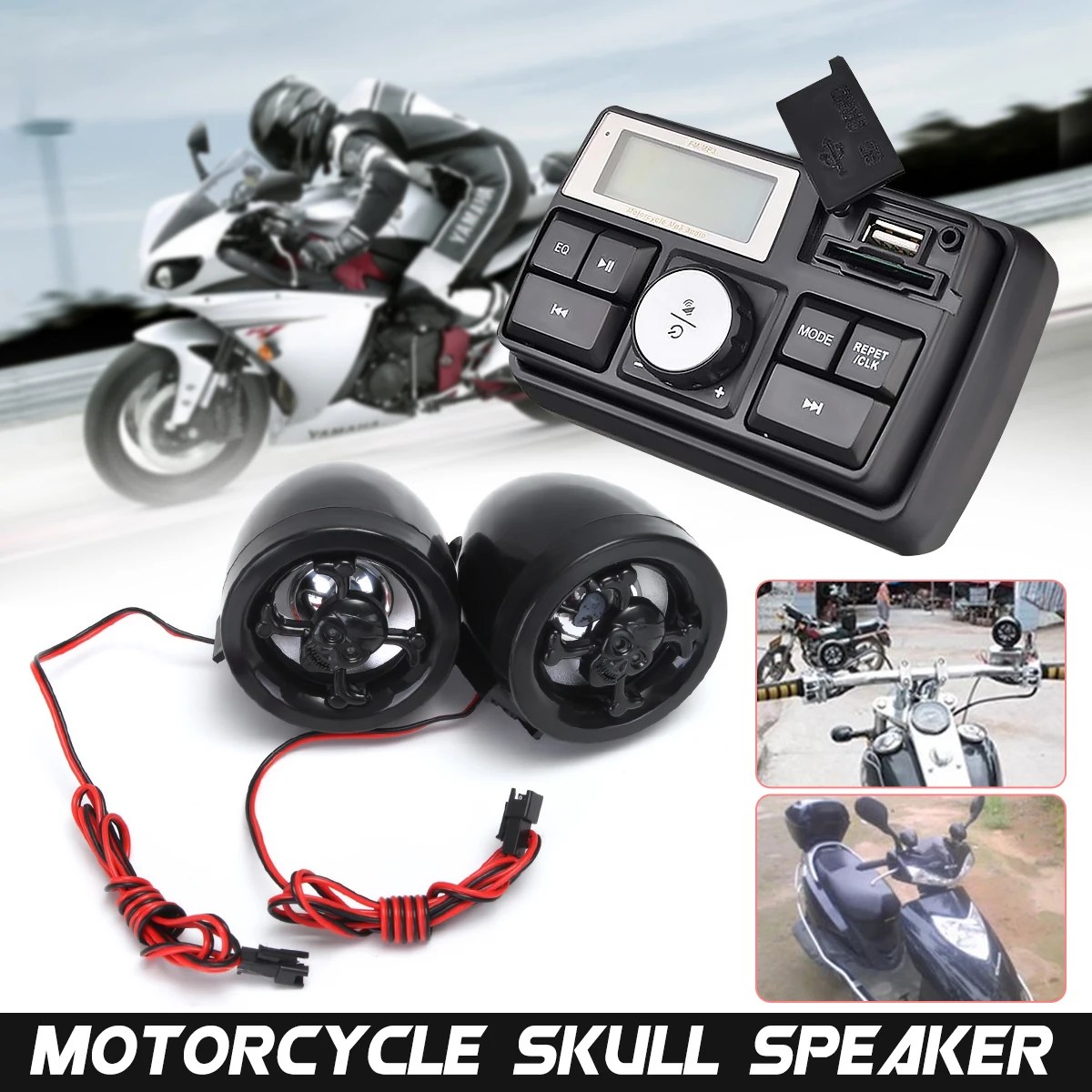 

1Set Motorcycle MP3 Player Speaker USB Anti-Theft Device Handlebar Radio Stereo With 2 3Inch Speaker Anti-theft Alarm