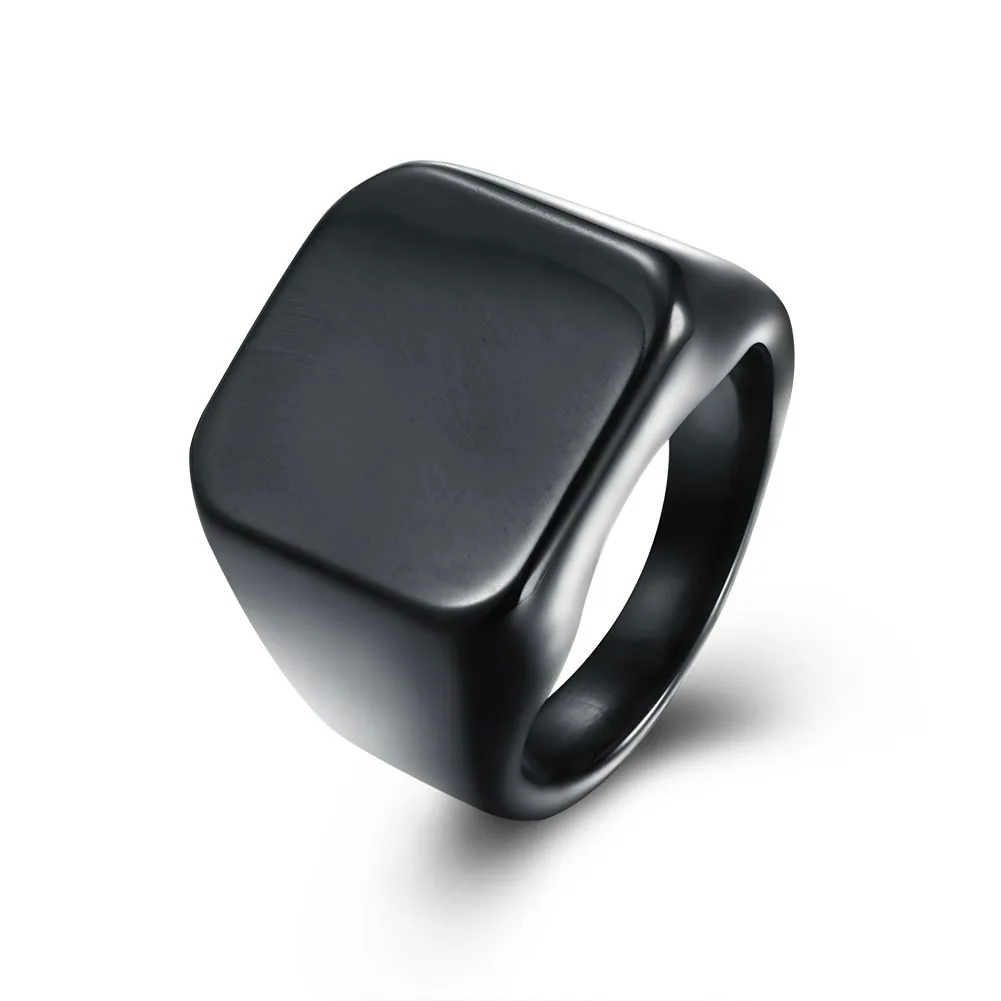 

Men Ring Black Stainless Steel Big Statement Geometry Stone Finger Ring Male Men Hip Hop Party Jewelryc Size 7-10