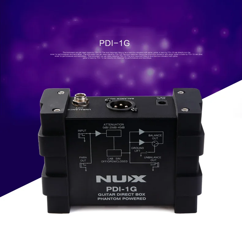 NUX PDI-1G DI Box Гитара прямого впрыска Phantom power Box аудио микшер Para Out наземный Лифт компактный дизайн