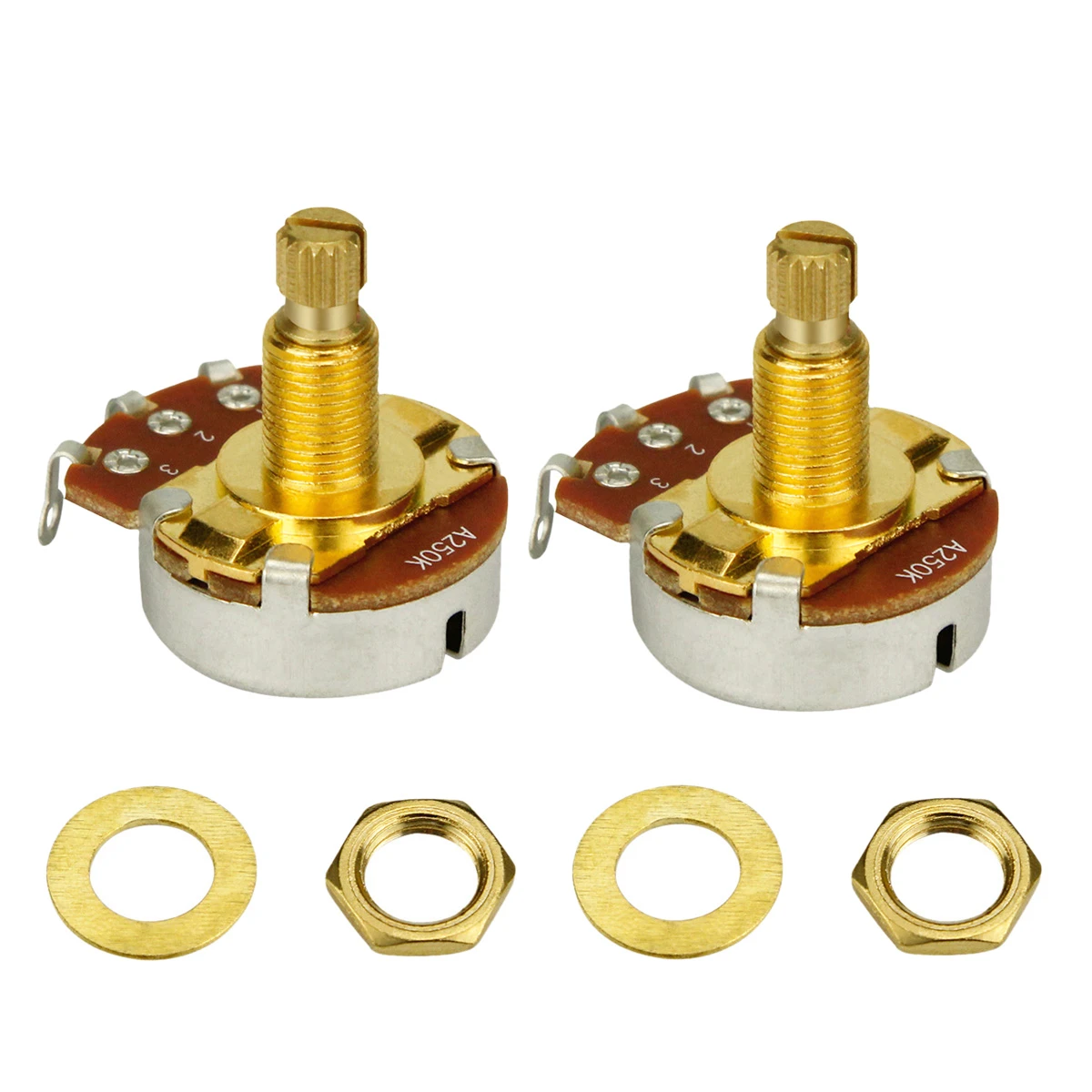 NEW 2pcs Full Size Long Split Shaft Potentiometers A500K / B500K/A250K