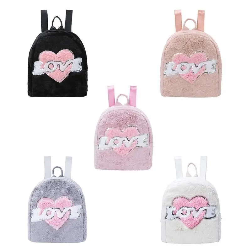 Для женщин рюкзак элегантный дизайн с узором любящего сердца для девочек школьные и дорожные сумки мягкий плюшевый материал для одежда для