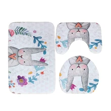 3pcs Set Toilet Bath Mat Cartoon Bathroom Set Mat Toilet Rugs Cute Rabbit Animal Pattern Suede Anti-slip Toilet Cover Bath Sets pebbles pattern 3 pcs bath mat toilet mat