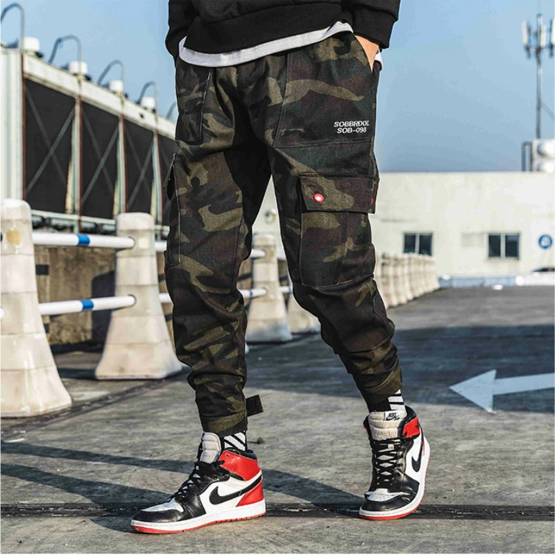 

Fashion Casual Cargo Pants Mens Joggers Ankel-Length Camo Pants Mens Pockets Sweatpants Male Korean Pants Hip Hop Track Pants
