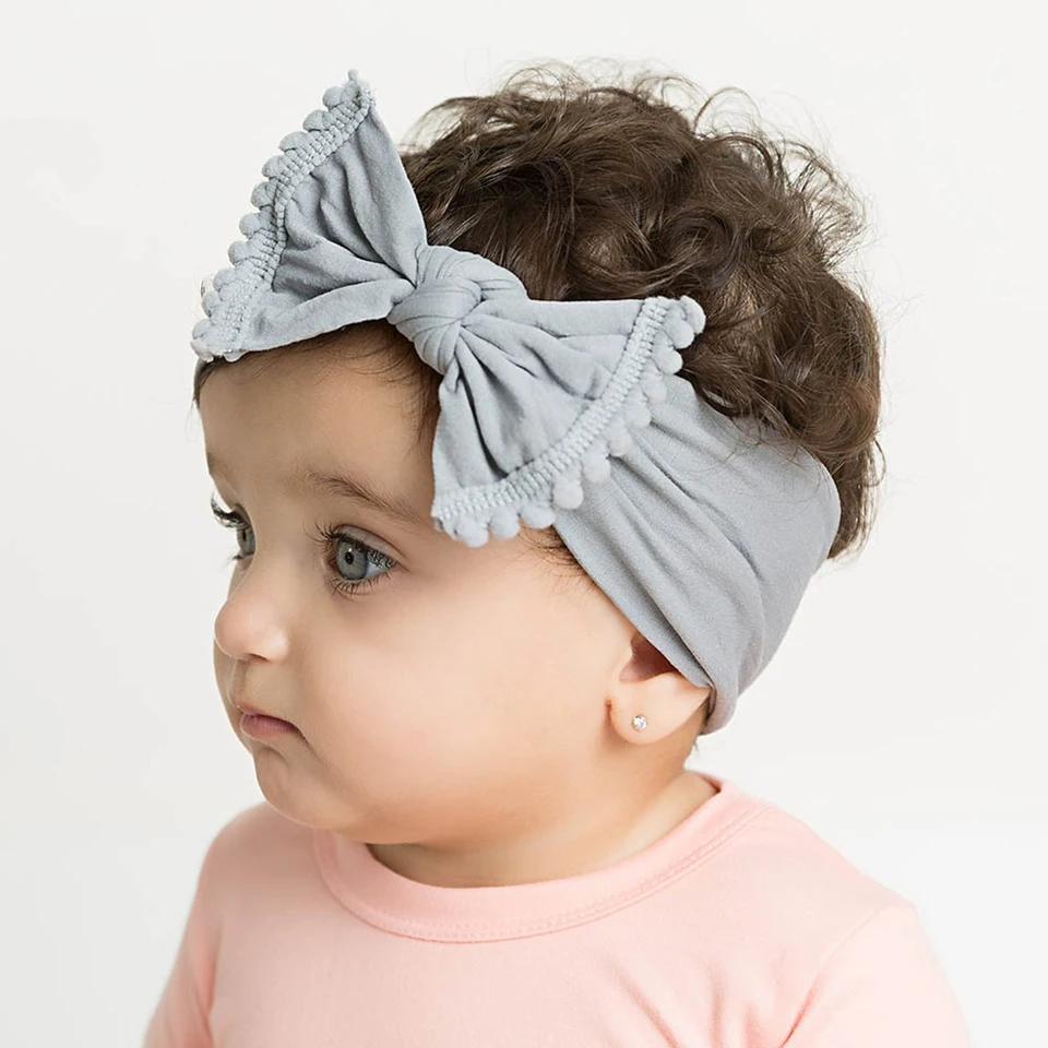 Babies Lovely Kids Big Bow Hairband Nylon Stretch Turban Knot Head Wrap Headband