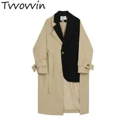 Для женщин Тренч нерегулярные ветровка свободные длинный плащ пальто лоскутное Однобортный пальто весна Для женщин Длинные Топы E184