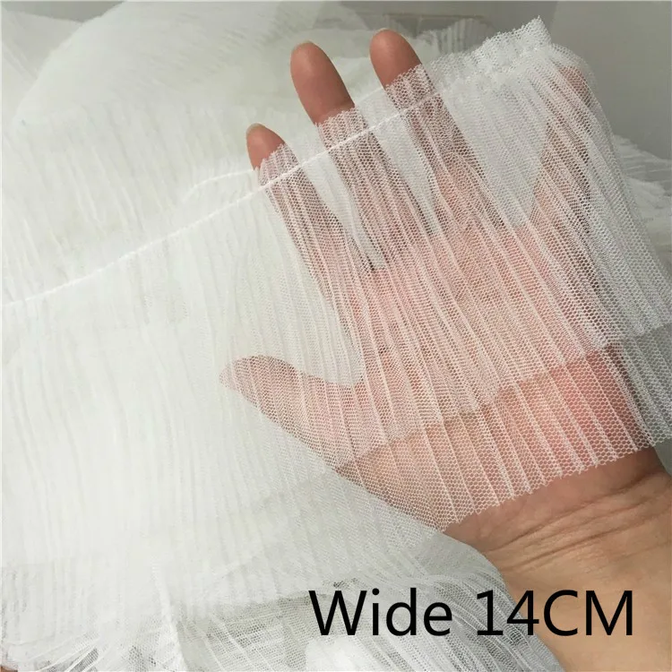 

14CM Wide White Black Double Layers Elastic Pleated Mesh Lace Folded Ribbom Ruffle Trim Edge For DIY Curtain Collar Dress Sewing