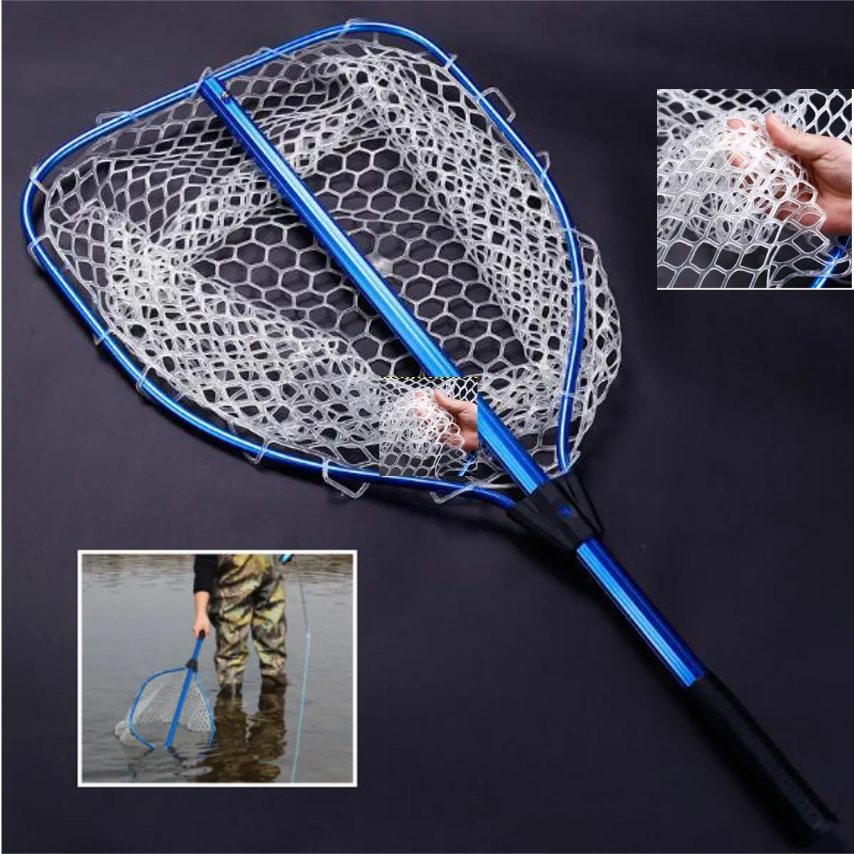 

Portable 45cm Telescopic Fly Fishing Net Handle Landing Mesh Tackle Catcher Release Scoop Rubber Hexagonal Coarse Mesh Net