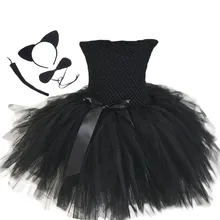 Черный маскарадный костюм для Хэллоуина с милым котом для девочек платье-пачка для дня рождения комплект детской одежды для маленьких детей, От 1 до 10 лет