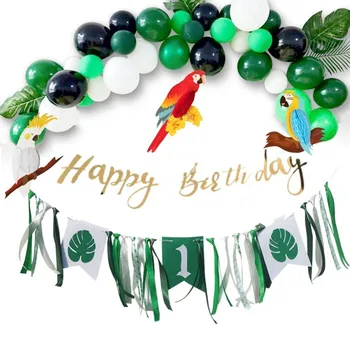 

47pcs Jungle Party First Birthday Boy Girl Party Decorations With Birthday Balloons Hanging Banners Summer Party 1st Birthday