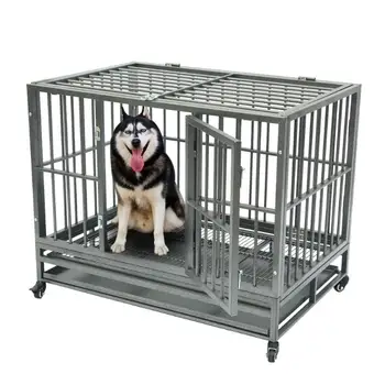 

42 inch Portable Metal Dog Cage Kennel Crate for Cat Pets with Tray Heavy Duty Strong Dog House with Wheel Pet Kennel