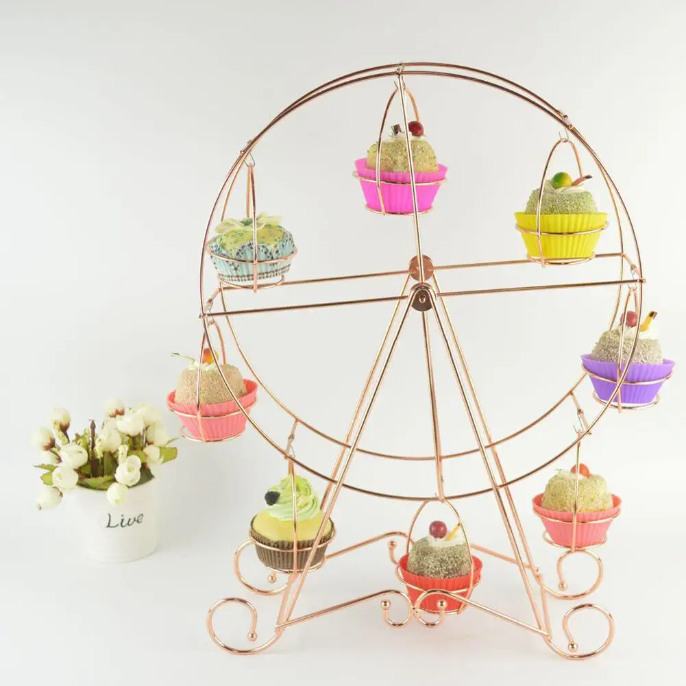 

Rotating Ferris Wheel Display Cake Stands Stainless Steel 8 Cup Cake Kitchen Utensils For Birthday Party Wedding Carnival 20E