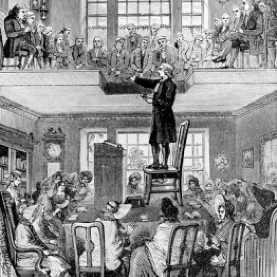 Two-storied Bible Lecture John Wesley preaching at Matthew Bagshaw house engraving 1747 artist Print (18 x (24 36) | Дом и сад