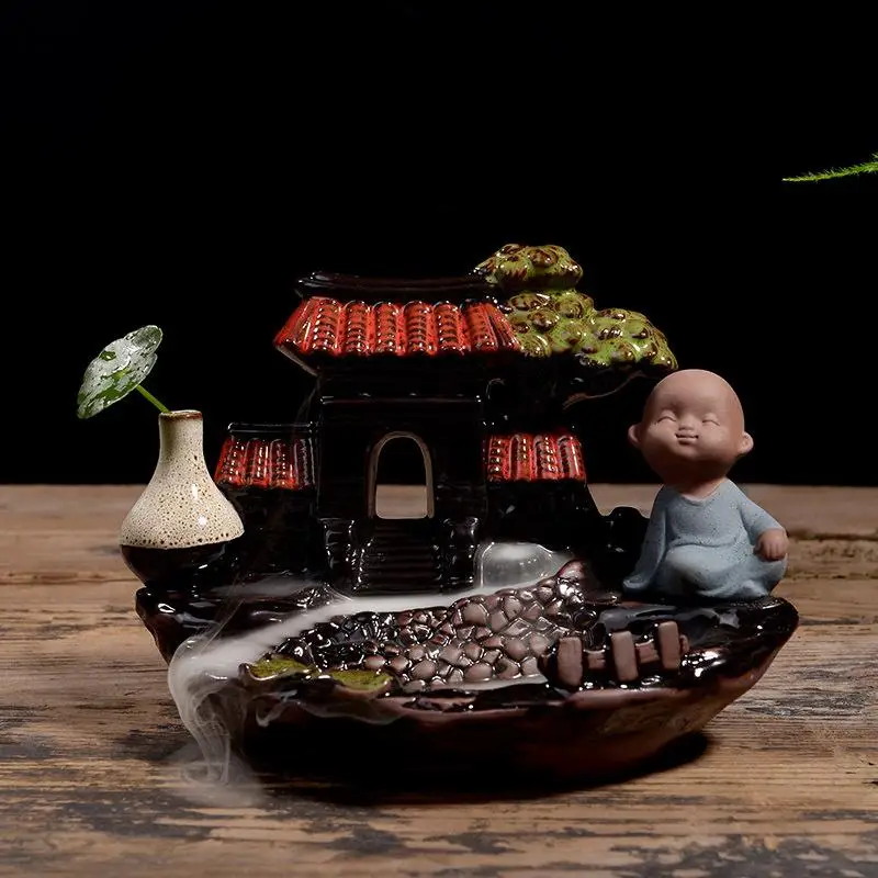 

Little Monk Ceramic Backflow Incense Burner Sunwukong Smoke Waterfall Incense Holder Mountain River Handicraft Incense Holder