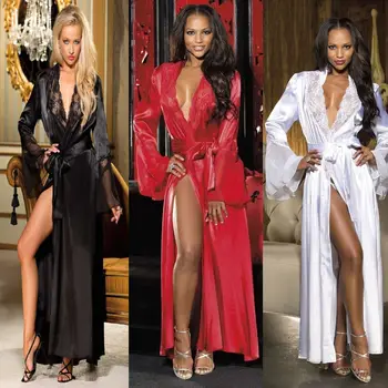 

Sexy Women Sleepwear Lingerie Silk Lace Robe Babydoll Nightdress Nightgown