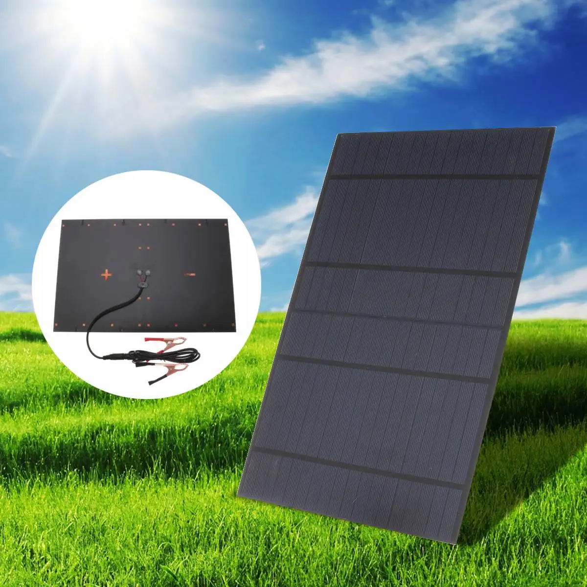 

Solar Panel 18V 10W 0.55A Portable Solar Panel DIY Module Charger Backup for Car Boat 12V battery 10 watts With Clips and Cable