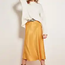 Trendyol горчичная атласная юбка TOFSS19WX0013