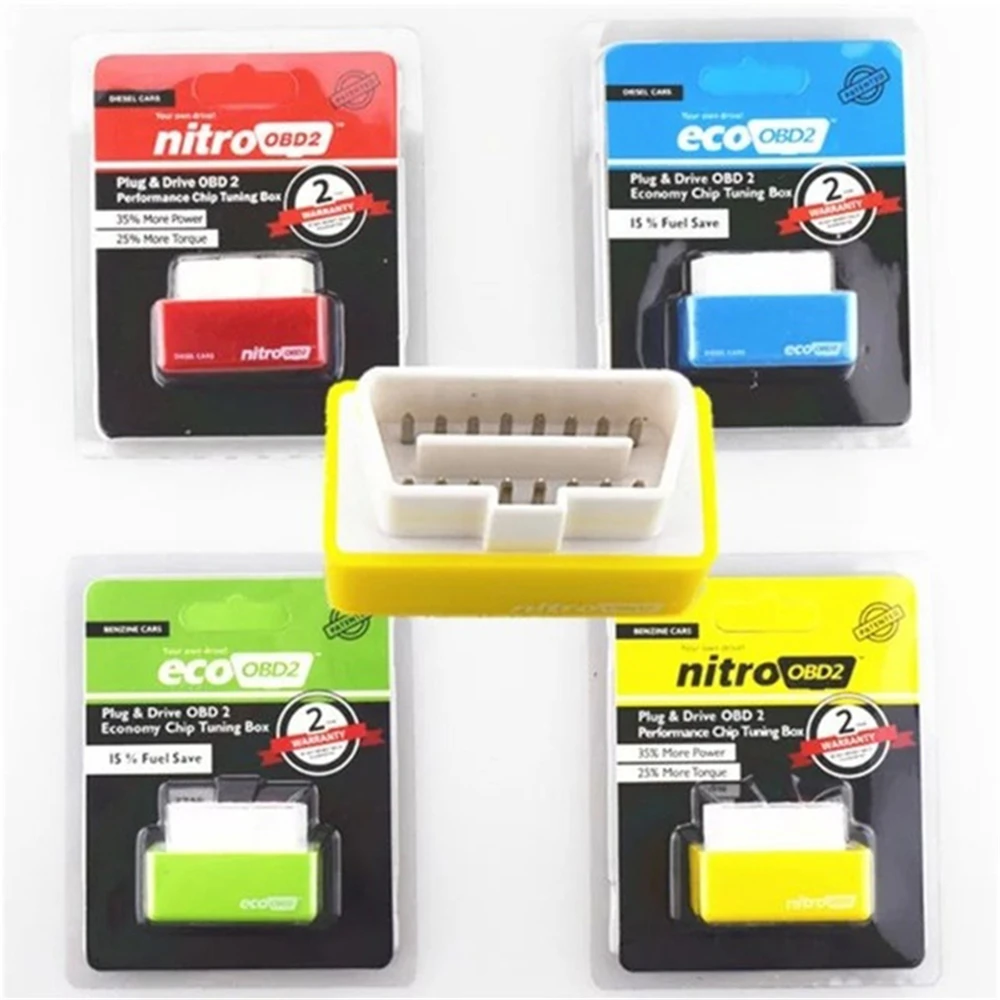 

NitroOBD2 Full Chip Tuning Box Green Eco OBD2 Economy Chip Tuning Box OBD Car Fuel Saver Eco OBD2 for Benzine Cars Fuel