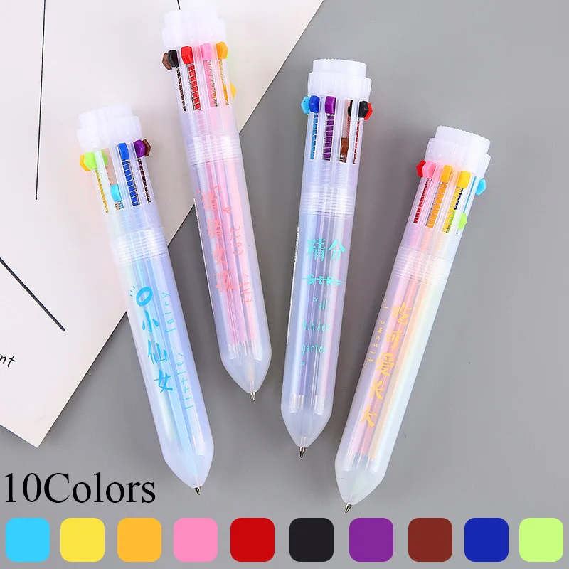 Ballpoint Pen 0.7mm Kawaii Pen Stationery Cartoon 10 colors in 1 Presse Ball Pen For School Writing Office Supplies Creative    