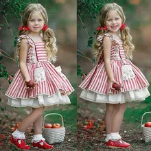 Милое детское плиссированное платье на бретелях для девочек кружевное платье-пачка без рукавов в полоску с фатиновой юбкой и кружевной каймой, платье принцессы для девочек, одежда