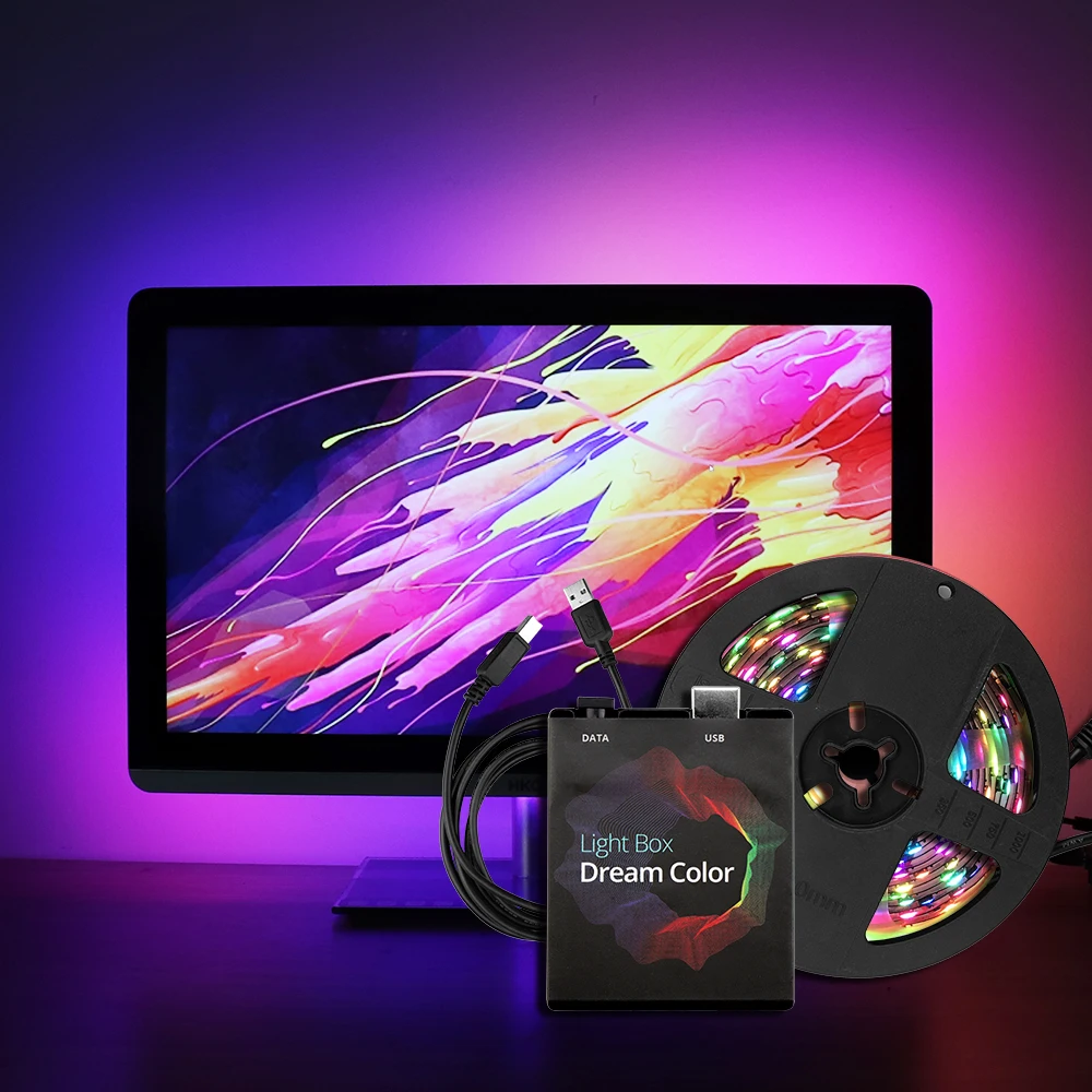 Светильник Ambi tv USB Светодиодная лента светильник 5050 RGB Dream color ws2812b полоса для ТВ настольного ПК экран тыловая подсветка 1 м 2 м 3M 4M 5 м