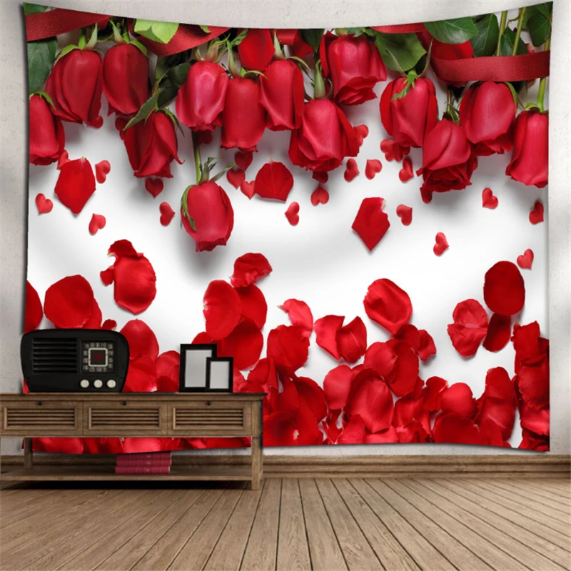 

180X230CM 3d Rose Flower Printed Tapestry Wall Hanging Beach Blanket Camping Hippie Wedding Party Background Home Yoga Mat