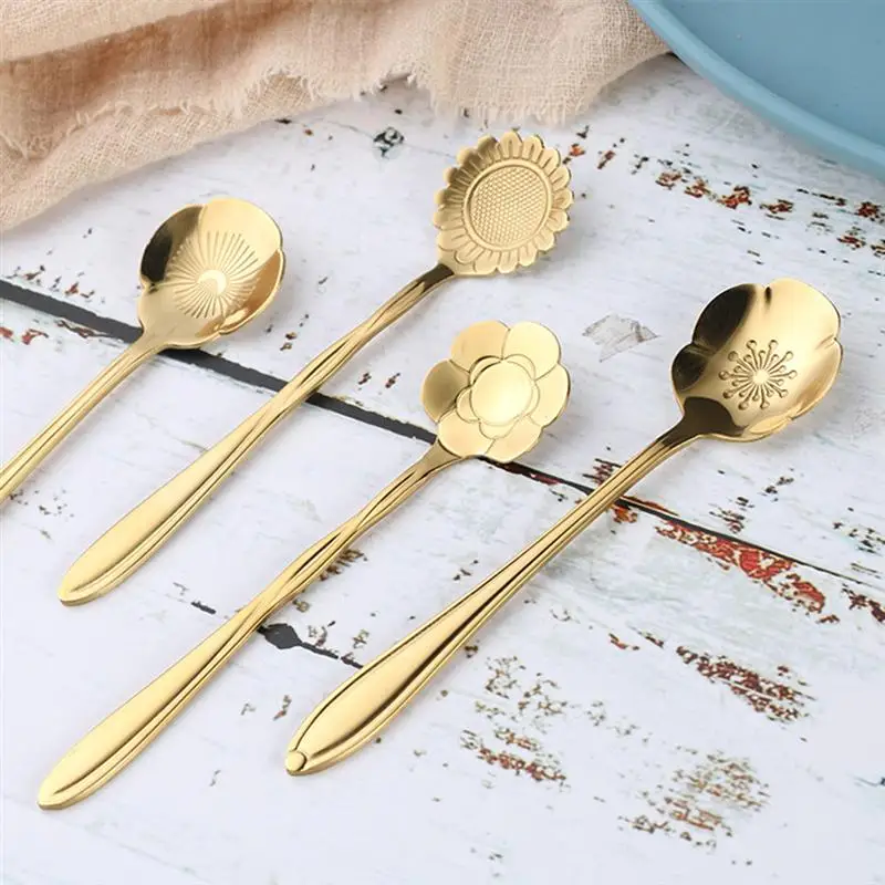 

8pcs/pack Creative Flower Shape Spoons Set Ice Cream Spoon Dessert Tea Spoon Coffee Sugar Spoon Elegant Tableware Set