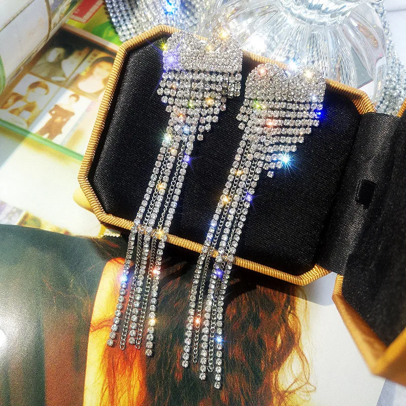 Женские Висячие серьги FYUAN длинные висячие цвета розового золота с блестящими