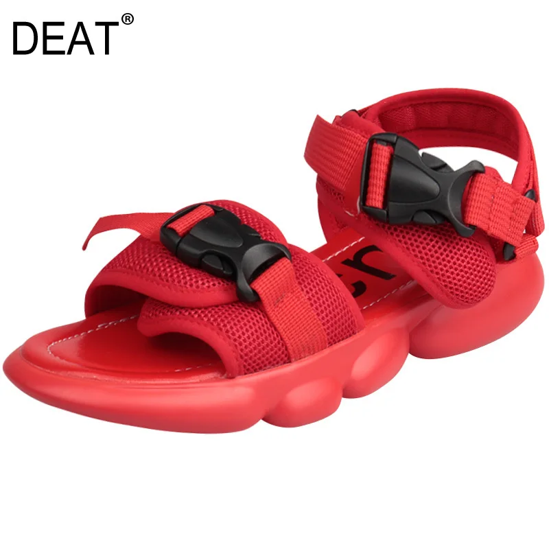 

[DEAT] 2019 New Spring Summer Round Toe Shallow Mesh Buckle Strap Simple Causal Sport Flat Sandals Women Fashion Tide 10A391