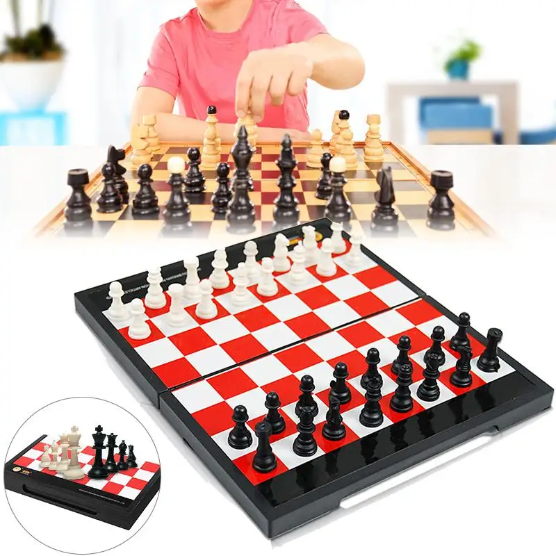 

Magnetic Chess Game Black Red Folding Portable Travel Board Contemporary Set Fun Family Educational Toys for Kids and Adults