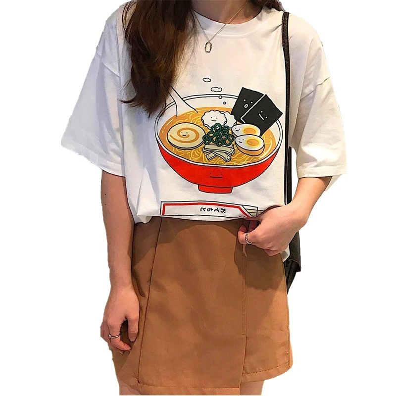 レディースサマープリントtシャツ 和風ブランド服 コミック漫画カワイイラーメン アーバンファッション カジュアル Aliexpress Women S Clothing
