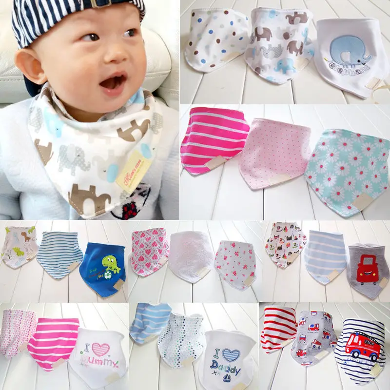 

3 Pcs/set Cartoon Baby Bibs Cotton Boy&Girls Soft Baby Bandana Bibs Saliva Towel Dribble Triangle Head Baby Scarf