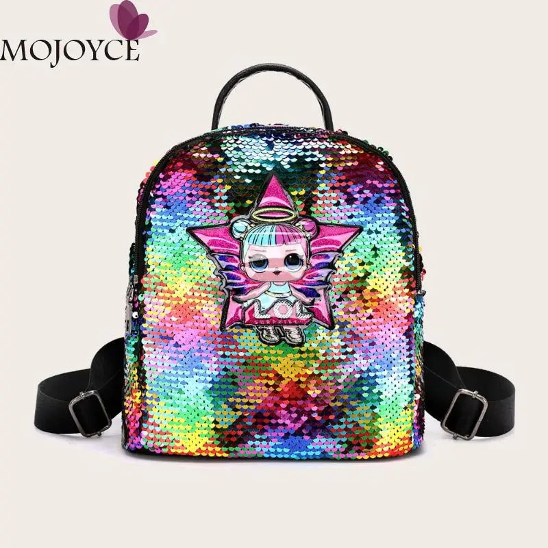 

Female Large Capacity Bling Fashion Glitter Women Sequins Backpack Girls Ladies Cartoon Star Travel Shoulder Schoolbag mochila