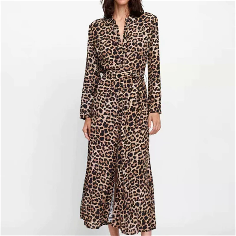 

2019 Spring Sexy Women's Dress Leopard Print V-neck Long Sleeve Bodycon Party Holiday Dresses