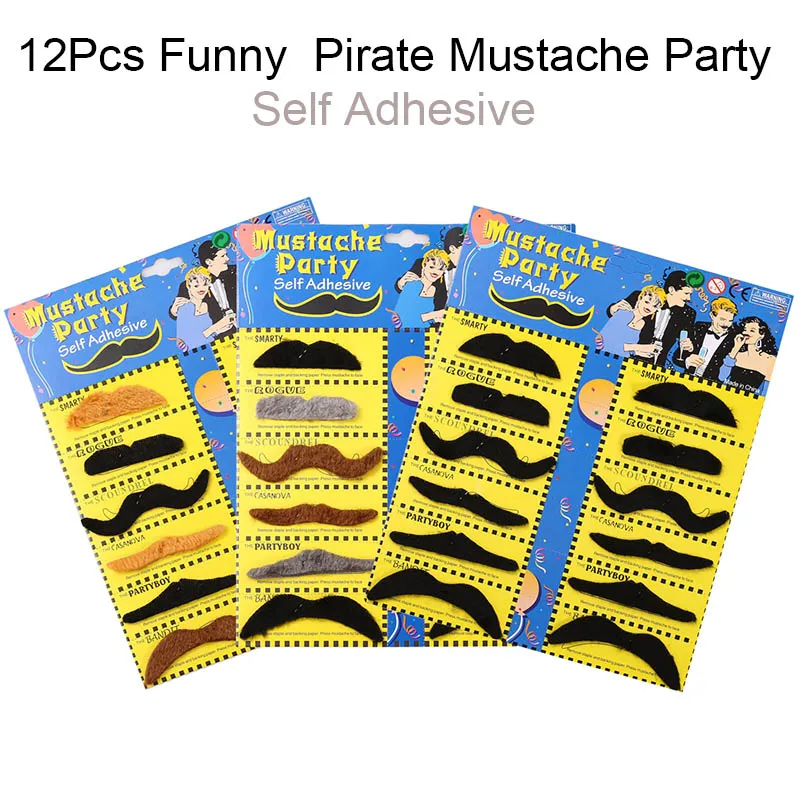 

12Pcs Halloween Party Creative Funny Costume Pirate Mustache Funny Fake Beard Whisker for Your Birthday For Kids Adult Decor