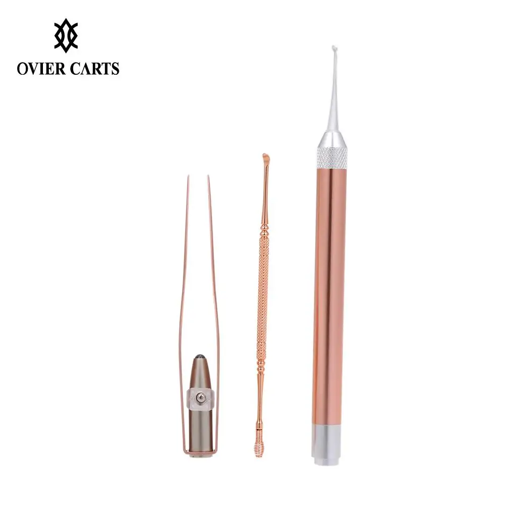 

3Pcs/Set Ear Wax Removal LED Flashlight Stainless Steel Earpick Ear Wax Cleaner Tweezers Ear Cleaning Tool Set For Baby & Adults