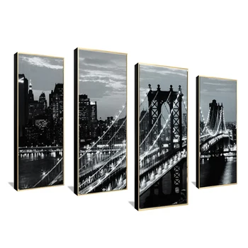 

SVITY 4PCS Nordic Modular Canvas Painting New York City Bridge Night Scene Cityscape Wall Art Poster Home Decor Picture F1639