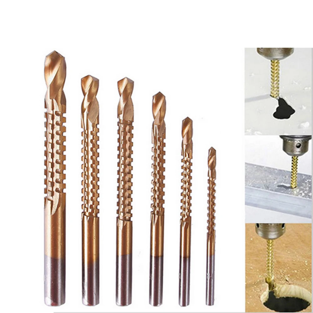 

Wholesale 6pcs Hss Titanium Machine Drill Tap Combination Bit Tapping Deburring Countersink Set Metric 1/4 Hex Spiral Screw Tap