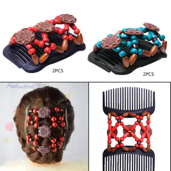 

2 pcs Acrylic Hair Comb Double Row Inserting Change Hair Comb Imitation Wood Double Clips for Hair Styling Red/Blue