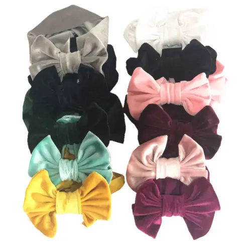 Новая бархатная повязка-тюрбан для головы для маленьких девочек, однотонная повязка на голову из хлопка с большим бантом, аксессуары для подарков