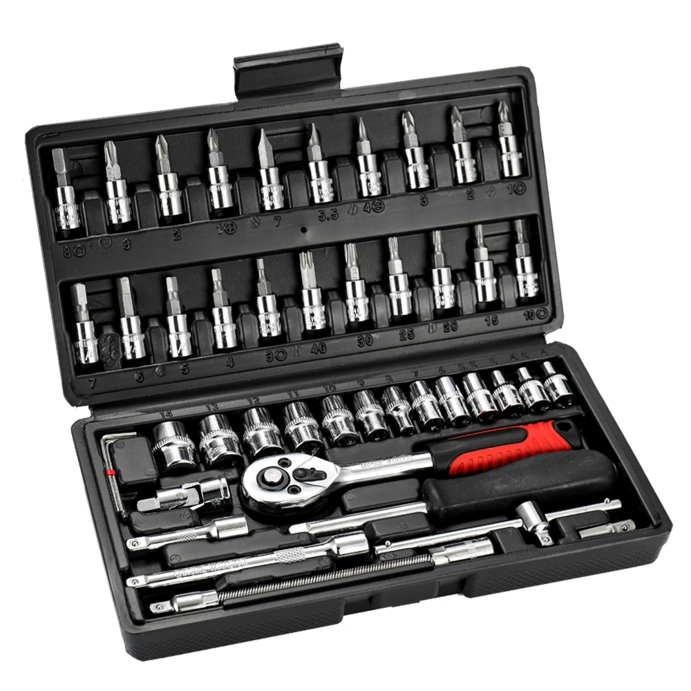 

46pcs Socket Wrench Repair Tools Set for Automobile Motorcycle Bicycle Multi Function Professional Tools With Toolbox