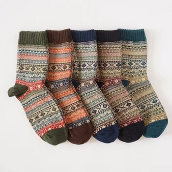 

5 Pairs Women Men Socks Christmas Warm Wool Sock Cute Snowflake Deer Comfortable