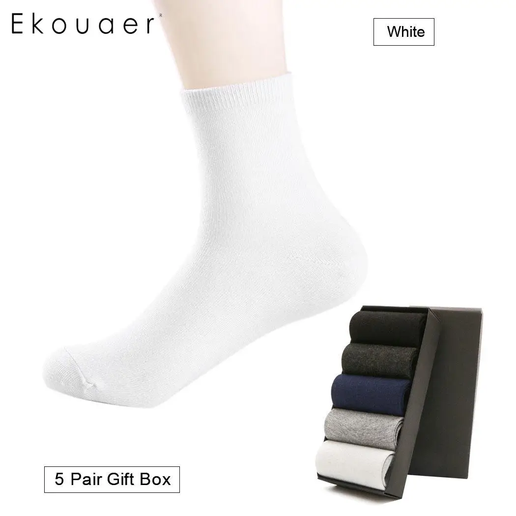 Ekouaer 5 пар мужские деловые носки хлопок осень зима впитывающие пот носки эластичные дышащие высококачественные мужские носки